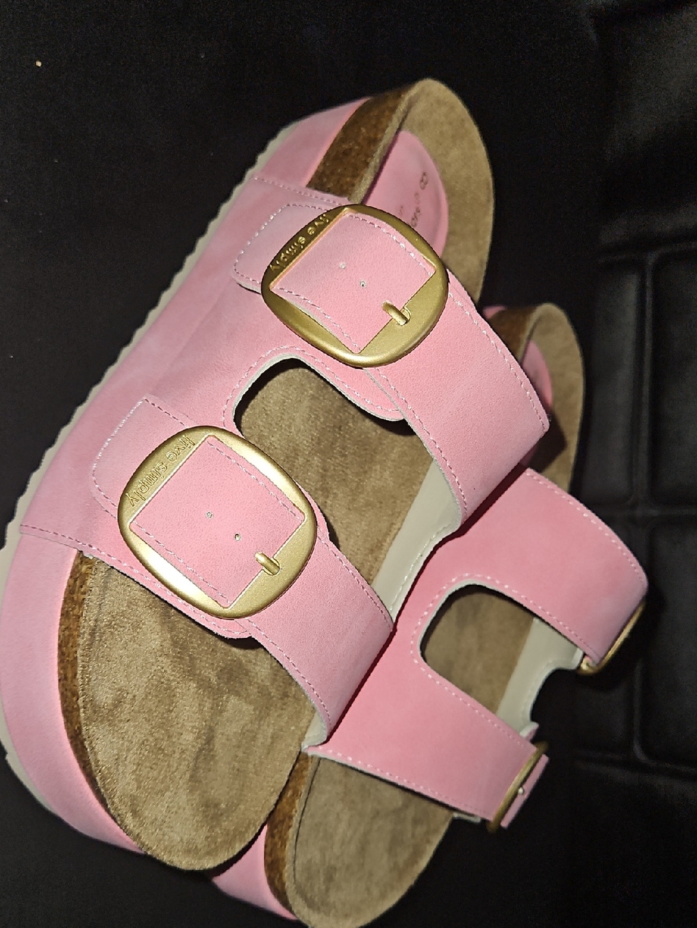 Simply Southern Cream and Tan Sandals with Gold Buckles Size 8